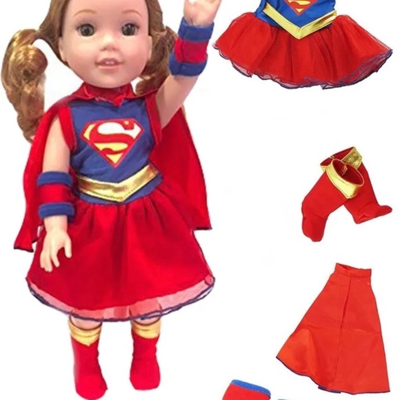 Little Supergirl Costume Fits 14.5" Wellie Wisher American Girl Doll Clothing - Picture 3 of 3